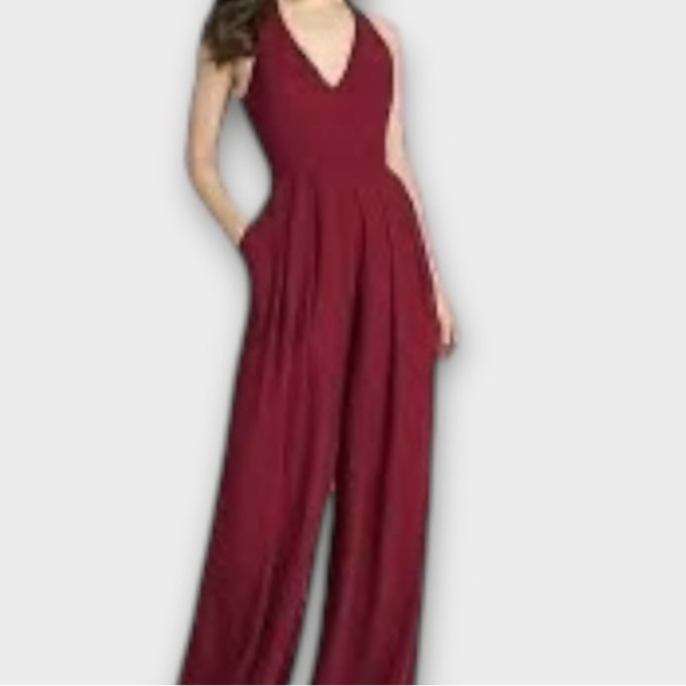 Susana Monaco Deep Red V-Neck Jumpsuit EUC